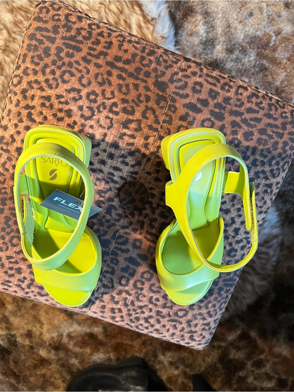 SARTO By Franco Sarto Neon Lime Green Platform Slingback Heels